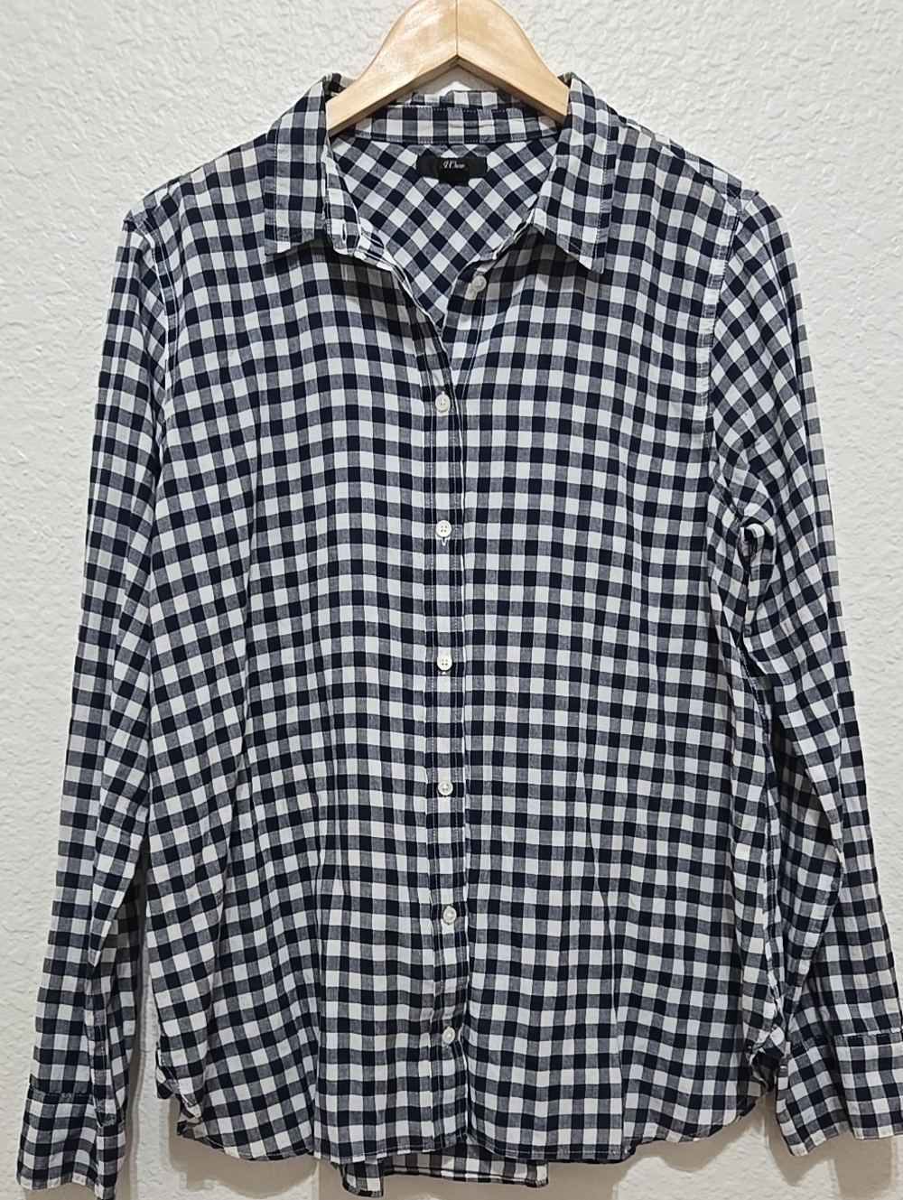 J. Crew Navy and White Gingham Button-Down Shirt